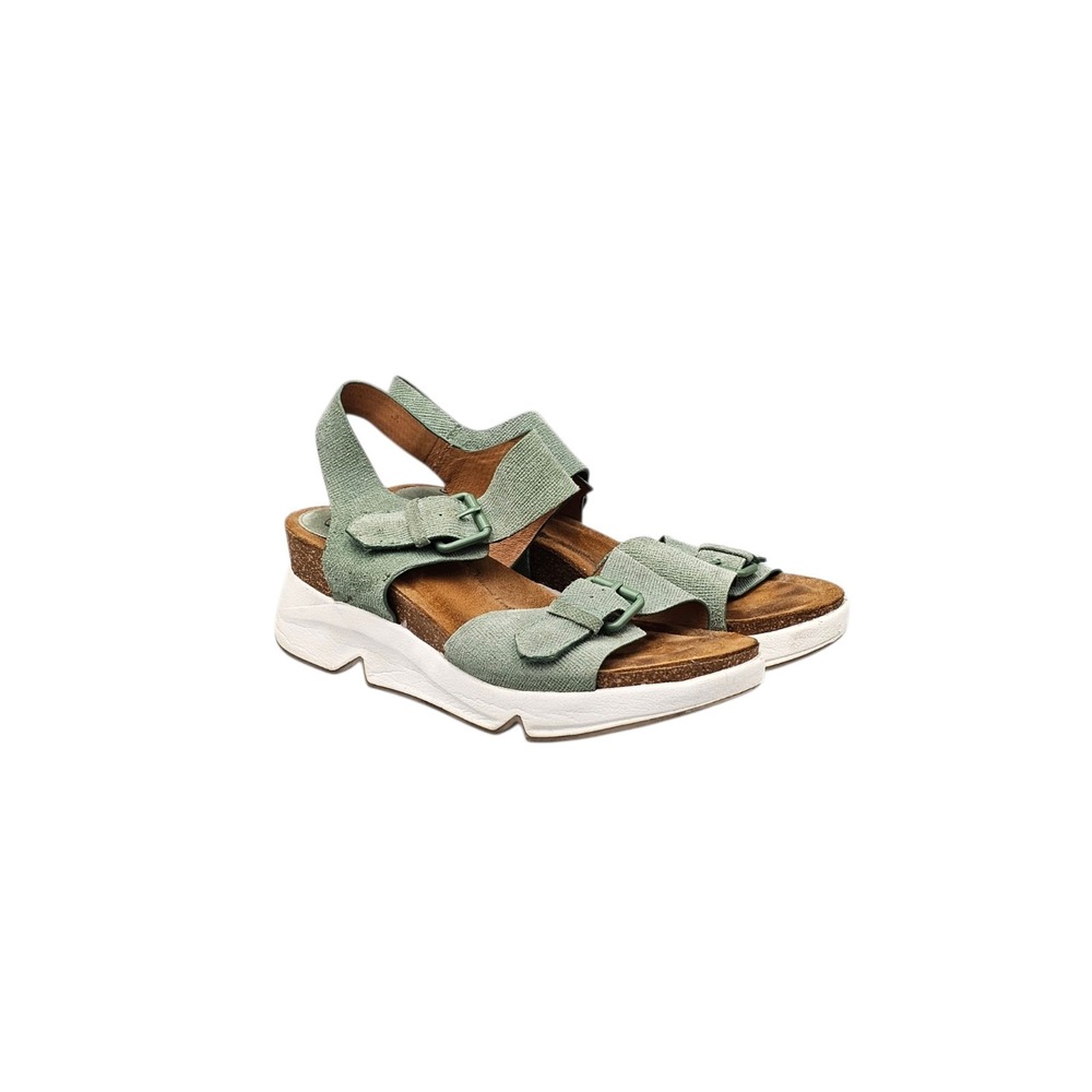 Sofft Castello Green Wedge Strappy Buckle Sandals Womens 10 M SF0081606